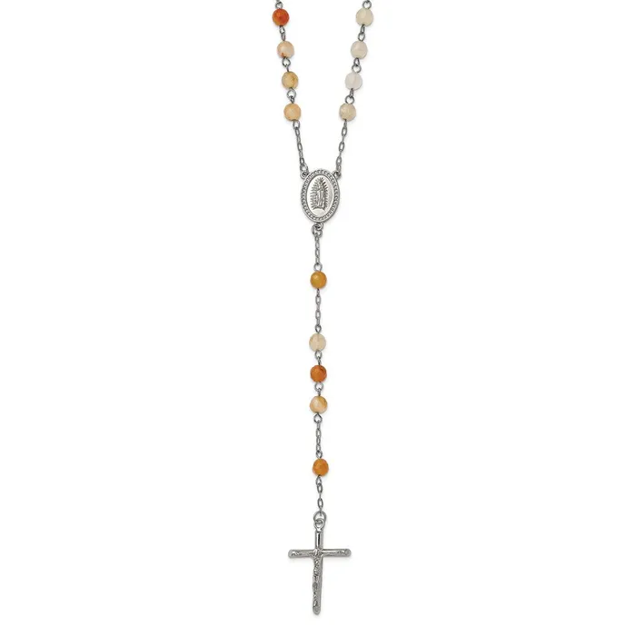 TreasureFineJewelers Necklaces Chisel Stainless Steel Polished with Agate Beads 31 inch Rosary Necklace TreasureFineJewelers Necklaces Chisel Stainless Steel Polished with Agate Beads 31 inch Rosary Necklace