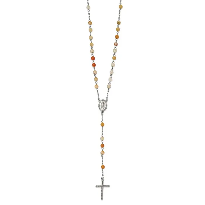 TreasureFineJewelers Necklaces Chisel Stainless Steel Polished with Agate Beads 31 inch Rosary Necklace