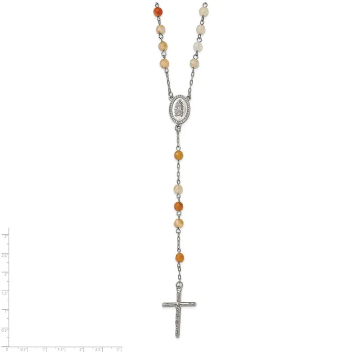 TreasureFineJewelers Necklaces Chisel Stainless Steel Polished with Agate Beads 31 inch Rosary Necklace