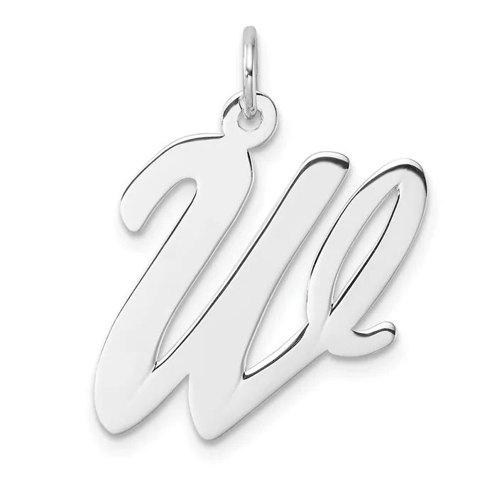TreasureFineJewelers Necklaces Large Sterling Silver Rhodiumplated Script Letter W Initial Charm TreasureFineJewelers Necklaces Large Sterling Silver Rhodiumplated Script Letter W Initial Charm