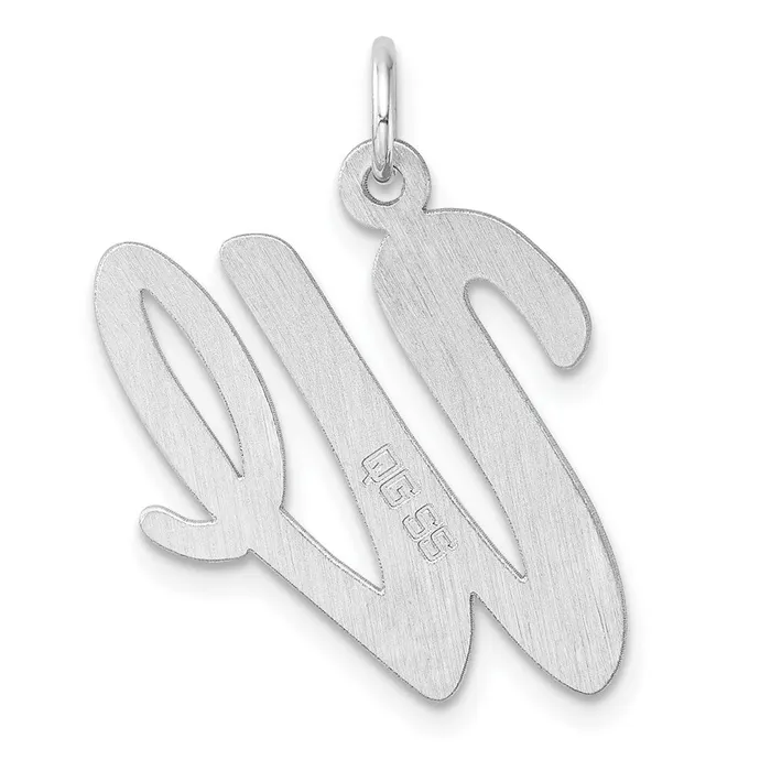 TreasureFineJewelers Necklaces Large Sterling Silver Rhodiumplated Script Letter W Initial Charm