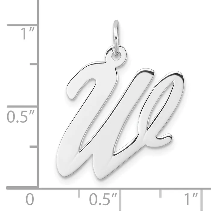 TreasureFineJewelers Necklaces Large Sterling Silver Rhodiumplated Script Letter W Initial Charm