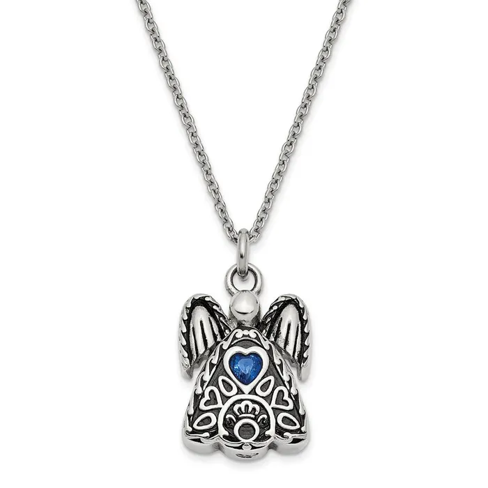TreasureFineJewelers Necklaces Sentimental Expressions Stainless Steel Dark Blue CZ September Birthstone Antiqued Angel Ash Holder 18 inch Necklace TreasureFineJewelers Necklaces Sentimental Expressions Stainless Steel Dark Blue CZ September Birthstone Antiqued Angel Ash Holder 18 inch Necklace