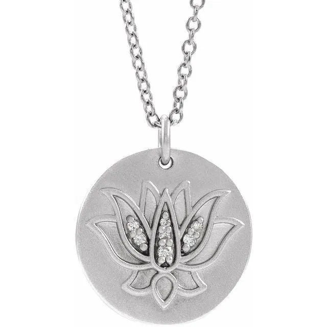 TreasureFineJewelers Necklaces Sterling Silver 025 CTW Natural Diamond Lotus 1618 Necklace TreasureFineJewelers Necklaces Sterling Silver 025 CTW Natural Diamond Lotus 1618 Necklace
