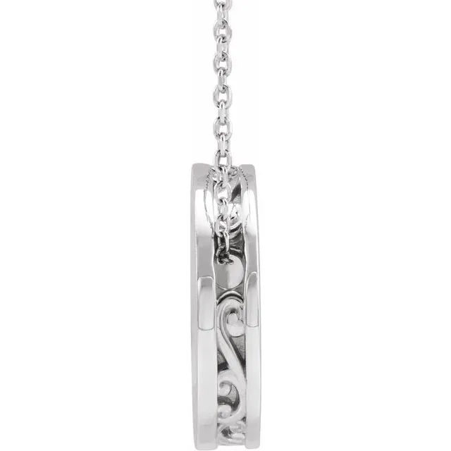 TreasureFineJewelers Necklaces Sterling Silver 125 mm Scroll Disc 1618 Necklace
