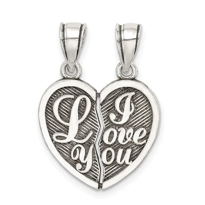 TreasureFineJewelers Necklaces Sterling Silver Antiqued Mini I Love You Break Apart Heart Pendant TreasureFineJewelers Necklaces Sterling Silver Antiqued Mini I Love You Break Apart Heart Pendant