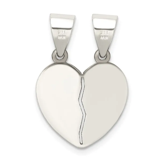 TreasureFineJewelers Necklaces Sterling Silver Antiqued Mini I Love You Break Apart Heart Pendant