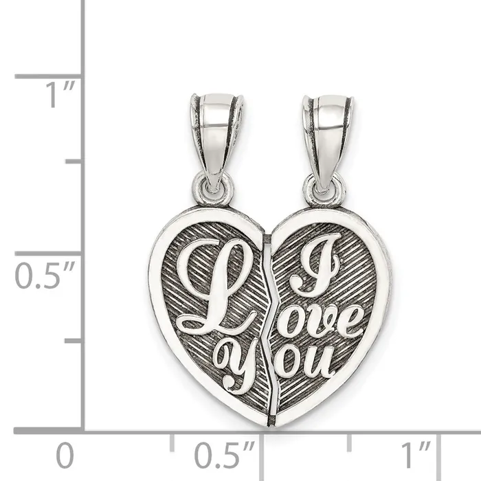 TreasureFineJewelers Necklaces Sterling Silver Antiqued Mini I Love You Break Apart Heart Pendant