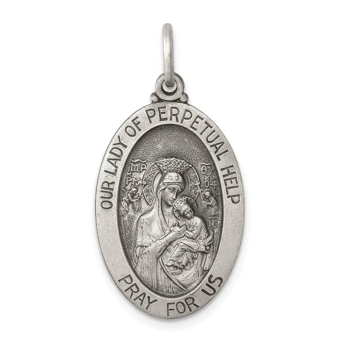 TreasureFineJewelers Necklaces Sterling Silver Antiqued Our Lady of Perpetual Help Medal TreasureFineJewelers Necklaces Sterling Silver Antiqued Our Lady of Perpetual Help Medal