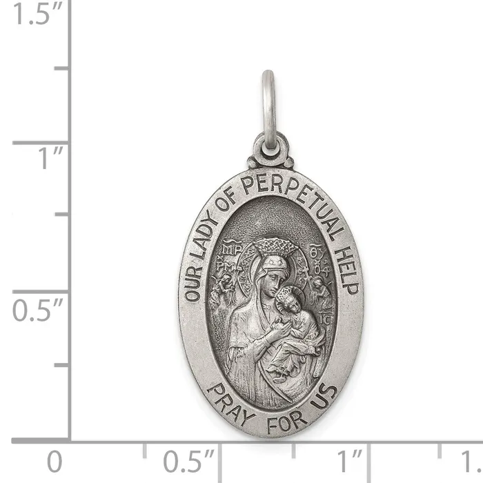 TreasureFineJewelers Necklaces Sterling Silver Antiqued Our Lady of Perpetual Help Medal