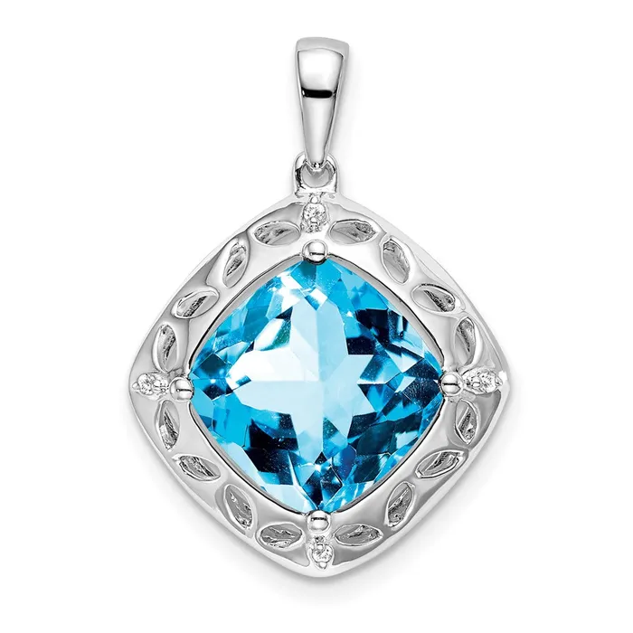 TreasureFineJewelers Necklaces Sterling Silver Blue Topaz and Diamond Pendant TreasureFineJewelers Necklaces Sterling Silver Blue Topaz and Diamond Pendant
