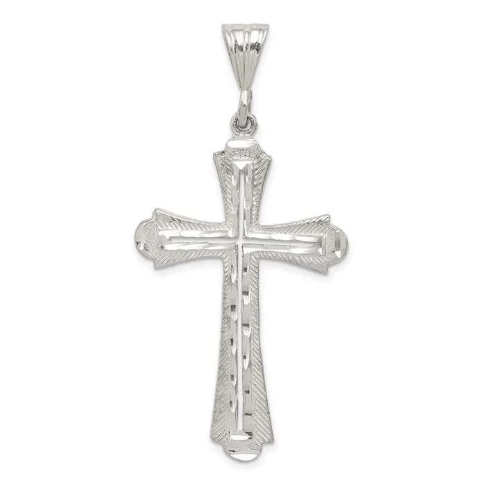 TreasureFineJewelers Necklaces Sterling Silver Diamond Cut Cross Pendant