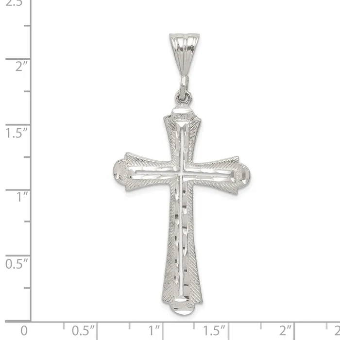 TreasureFineJewelers Necklaces Sterling Silver Diamond Cut Cross Pendant