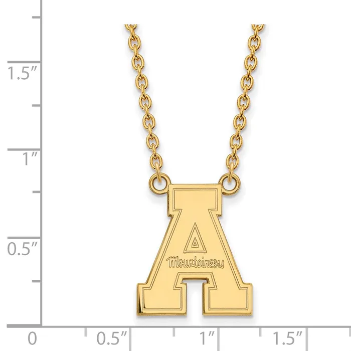 TreasureFineJewelers Necklaces Sterling Silver Goldplated Appalachian State University Large Pendant 18 inch Necklace