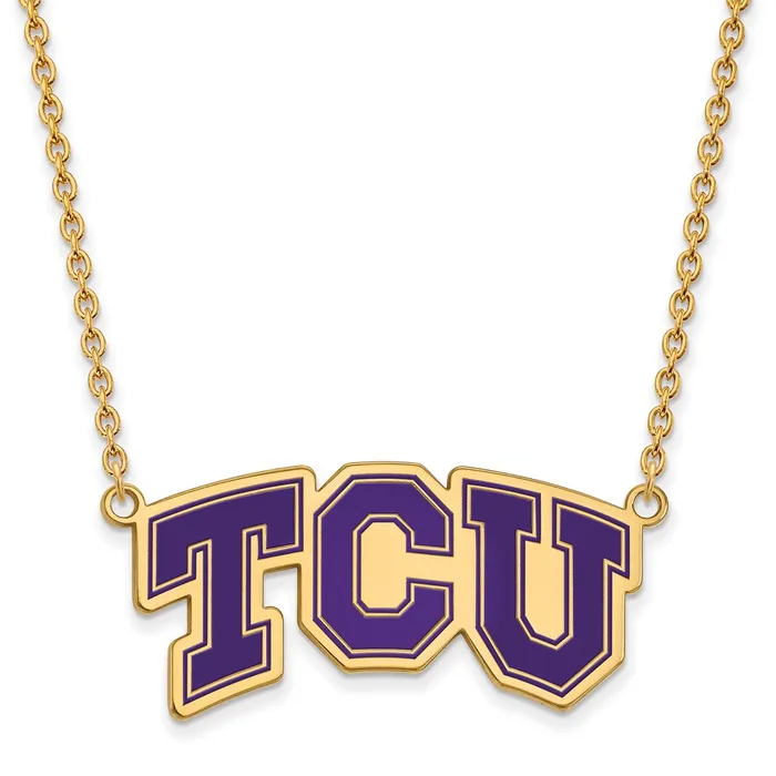 TreasureFineJewelers Necklaces Sterling Silver Goldplated Texas Christian University TCU Large Enameled Pendant 18 inch Necklace TreasureFineJewelers Necklaces Sterling Silver Goldplated Texas Christian University TCU Large Enameled Pendant 18 inch Necklace
