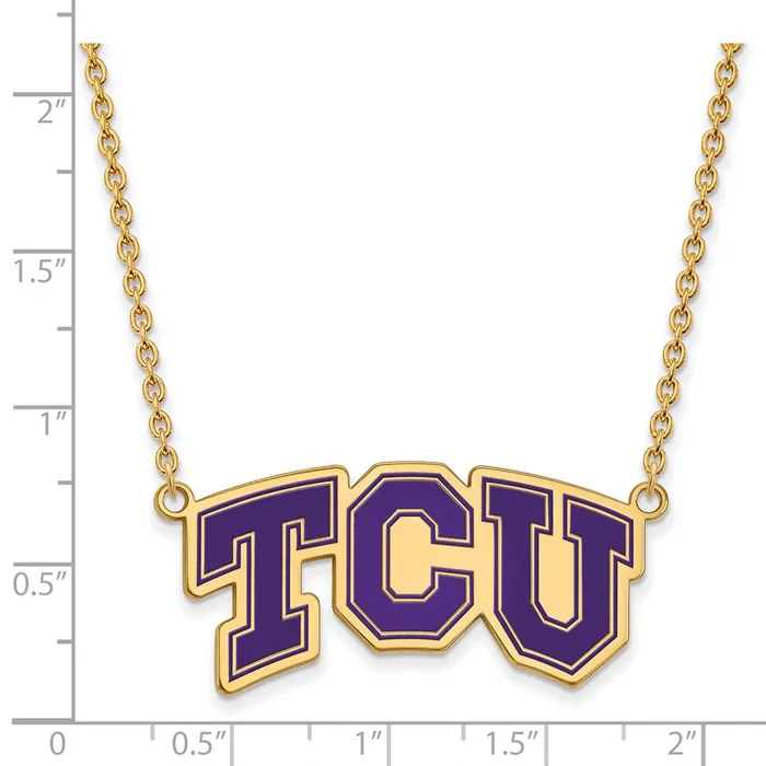 TreasureFineJewelers Necklaces Sterling Silver Goldplated Texas Christian University TCU Large Enameled Pendant 18 inch Necklace