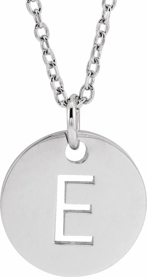 TreasureFineJewelers Necklaces Sterling Silver Initial E 10 mm Disc 1618 Necklace TreasureFineJewelers Necklaces Sterling Silver Initial E 10 mm Disc 1618 Necklace