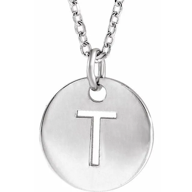 TreasureFineJewelers Necklaces Sterling Silver Initial T 10 mm Disc 1618 Necklace TreasureFineJewelers Necklaces Sterling Silver Initial T 10 mm Disc 1618 Necklace
