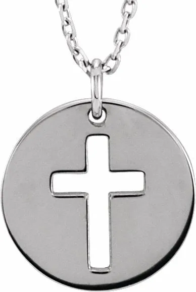 TreasureFineJewelers Necklaces Sterling Silver Pierced Cross Disc 1618 Necklace TreasureFineJewelers Necklaces Sterling Silver Pierced Cross Disc 1618 Necklace