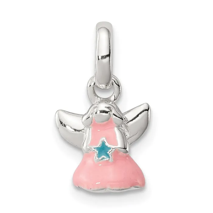 TreasureFineJewelers Necklaces Sterling Silver Pink Enamel Angel Kids Pendant TreasureFineJewelers Necklaces Sterling Silver Pink Enamel Angel Kids Pendant