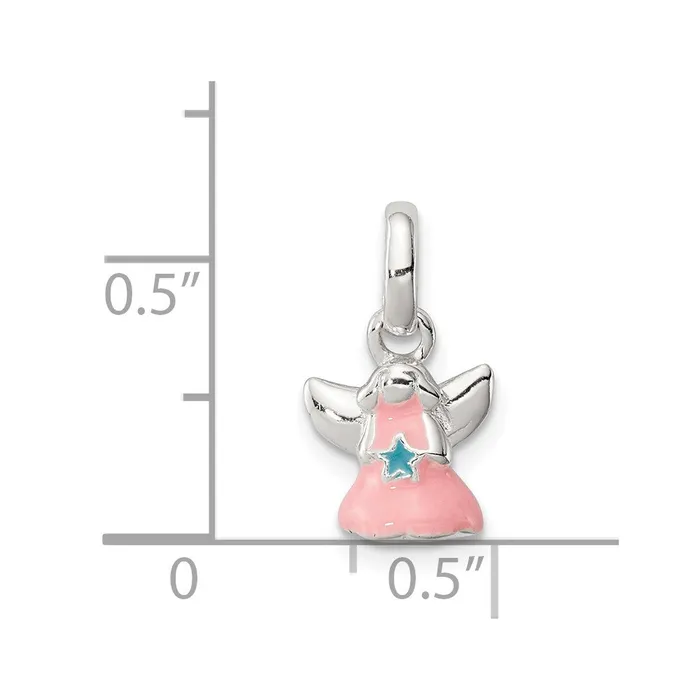 TreasureFineJewelers Necklaces Sterling Silver Pink Enamel Angel Kids Pendant