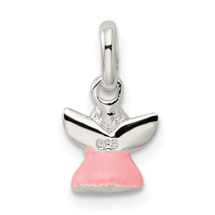 TreasureFineJewelers Necklaces Sterling Silver Pink Enamel Angel Kids Pendant