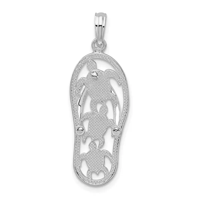 TreasureFineJewelers Necklaces Sterling Silver Polished 3D Cutout Turtles Flipflop Pendant
