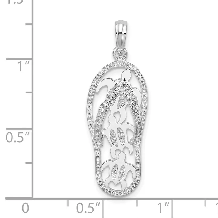 TreasureFineJewelers Necklaces Sterling Silver Polished 3D Cutout Turtles Flipflop Pendant