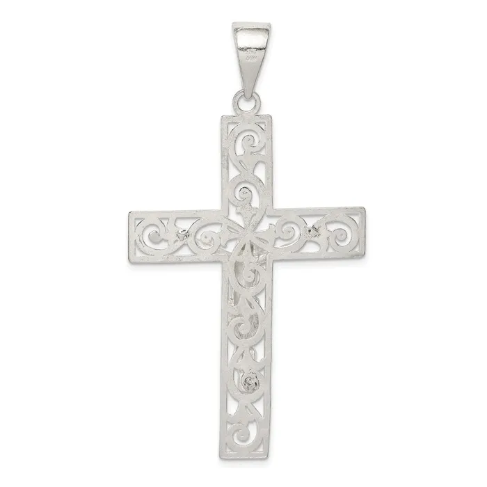 TreasureFineJewelers Necklaces Sterling Silver Polished Beaded Filigree Crucifix Pendant