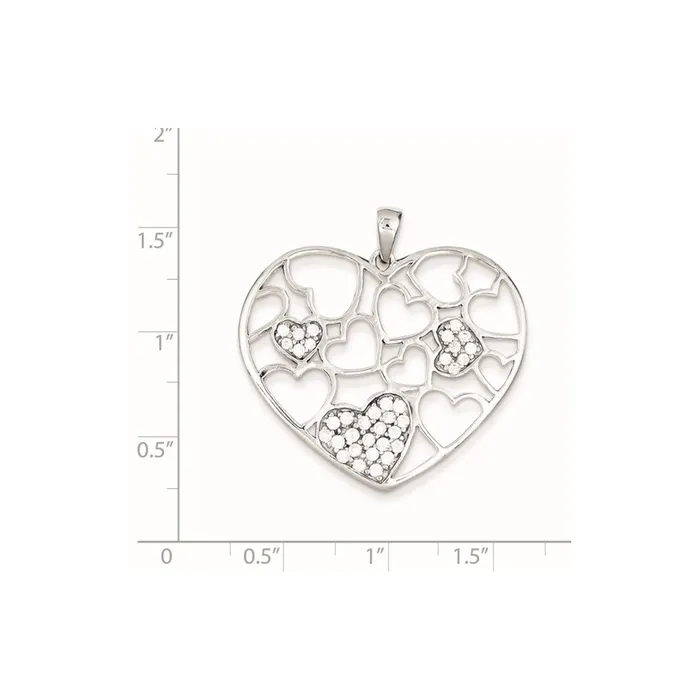 TreasureFineJewelers Necklaces Sterling Silver Polished CZ Hearts Pendant