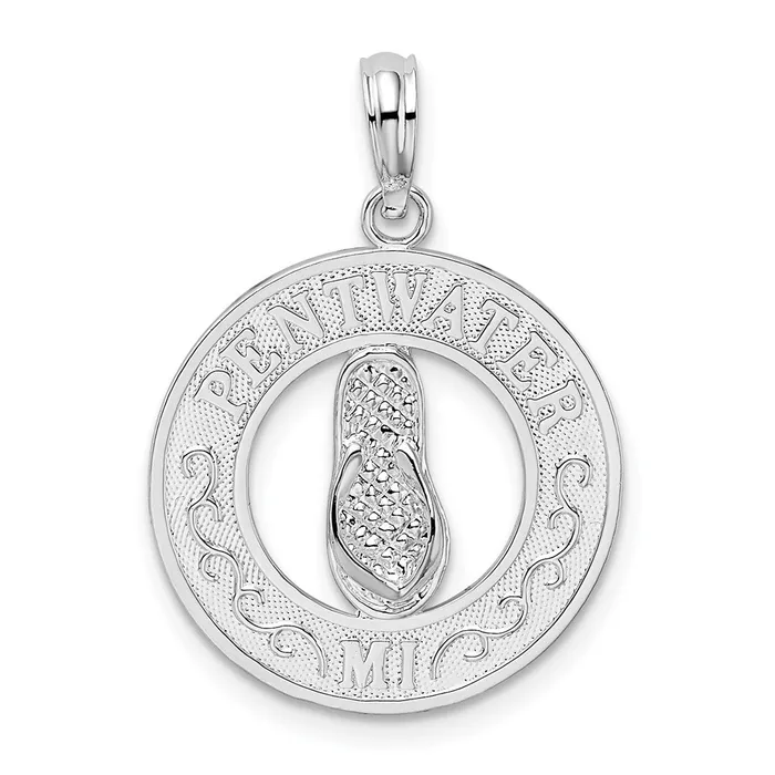 TreasureFineJewelers Necklaces Sterling Silver Polished Pentwater MI Circle wFlip Flop Pendant TreasureFineJewelers Necklaces Sterling Silver Polished Pentwater MI Circle wFlip Flop Pendant