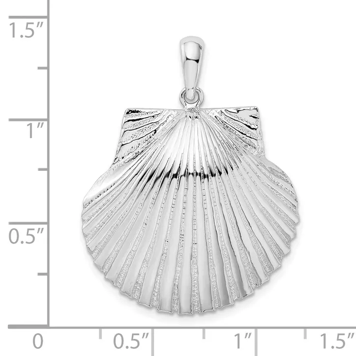 TreasureFineJewelers Necklaces Sterling Silver PolishedTextured Scallop Shell Pendant