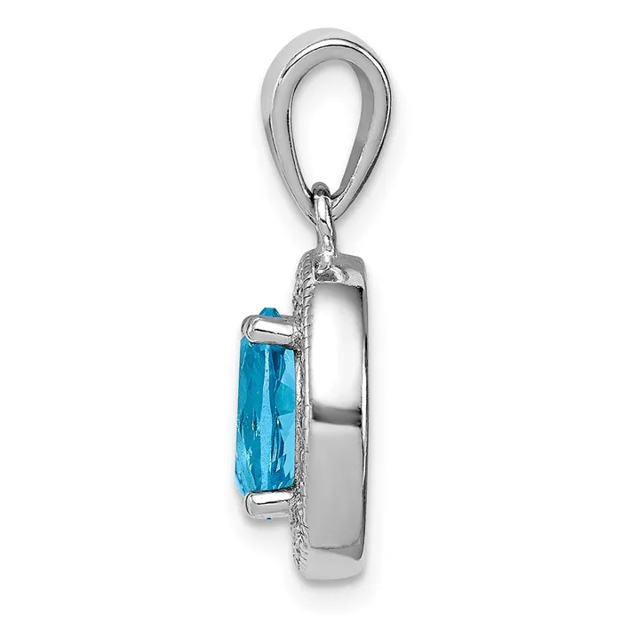 TreasureFineJewelers Necklaces Sterling Silver Rhodplated w Light Blue and White CZ Oval Pendant