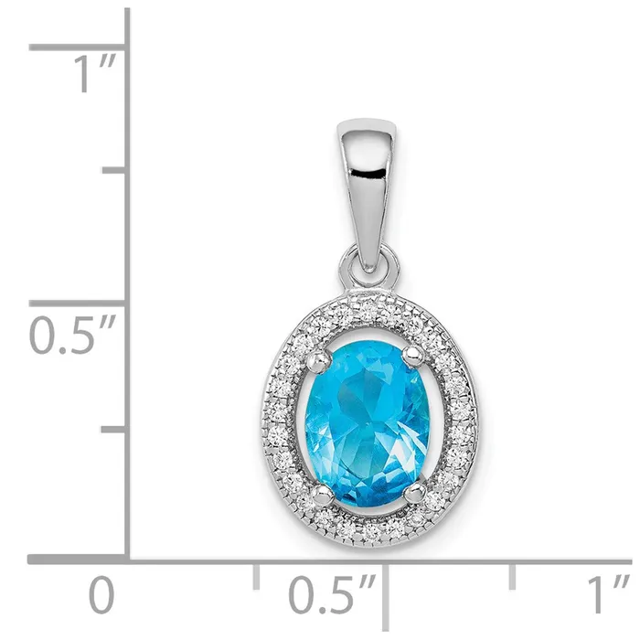 TreasureFineJewelers Necklaces Sterling Silver Rhodplated w Light Blue and White CZ Oval Pendant