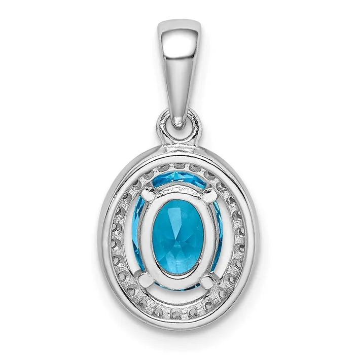 TreasureFineJewelers Necklaces Sterling Silver Rhodplated w Light Blue and White CZ Oval Pendant