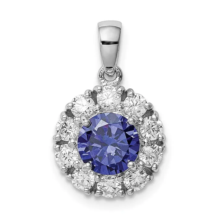 TreasureFineJewelers Necklaces Sterling Silver Rhodiumplated Blue and White CZ Halo Pendant TreasureFineJewelers Necklaces Sterling Silver Rhodiumplated Blue and White CZ Halo Pendant