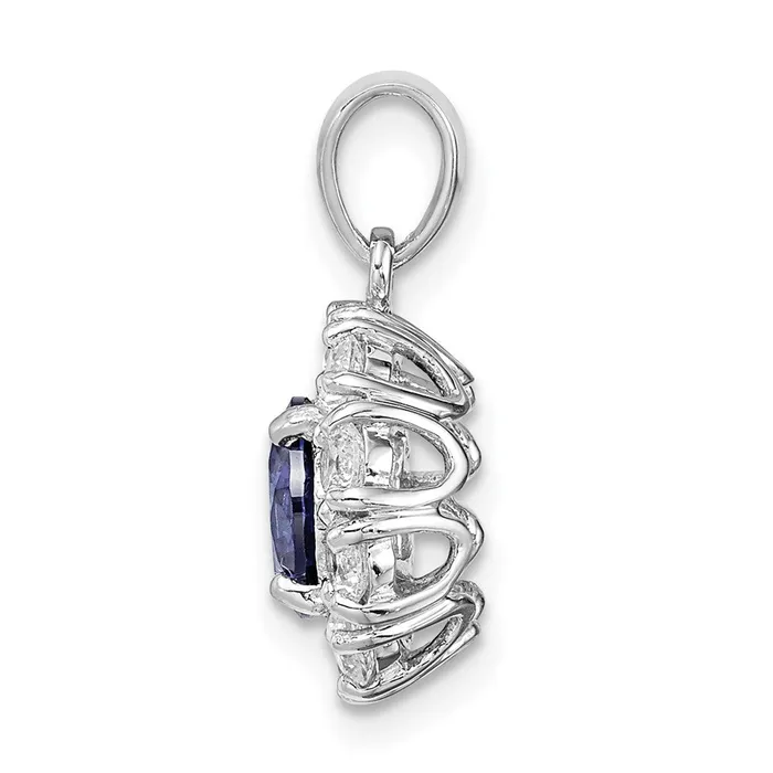 TreasureFineJewelers Necklaces Sterling Silver Rhodiumplated Blue and White CZ Halo Pendant