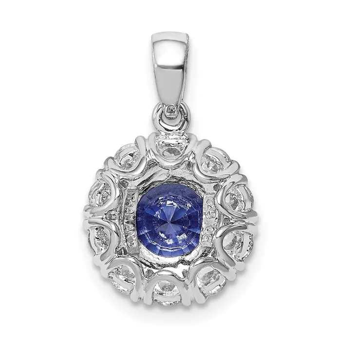 TreasureFineJewelers Necklaces Sterling Silver Rhodiumplated Blue and White CZ Halo Pendant