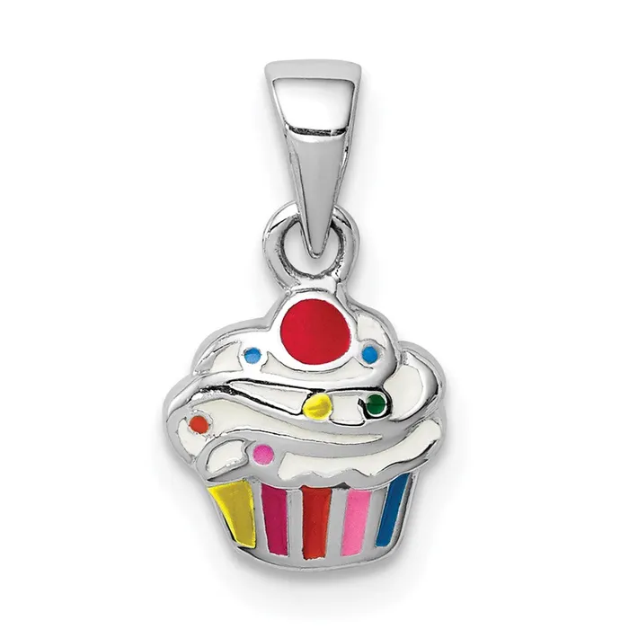 TreasureFineJewelers Necklaces Sterling Silver Rhodiumplated Childs Enameled Cupcake Pendant TreasureFineJewelers Necklaces Sterling Silver Rhodiumplated Childs Enameled Cupcake Pendant