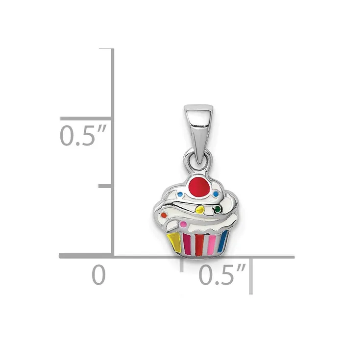 TreasureFineJewelers Necklaces Sterling Silver Rhodiumplated Childs Enameled Cupcake Pendant