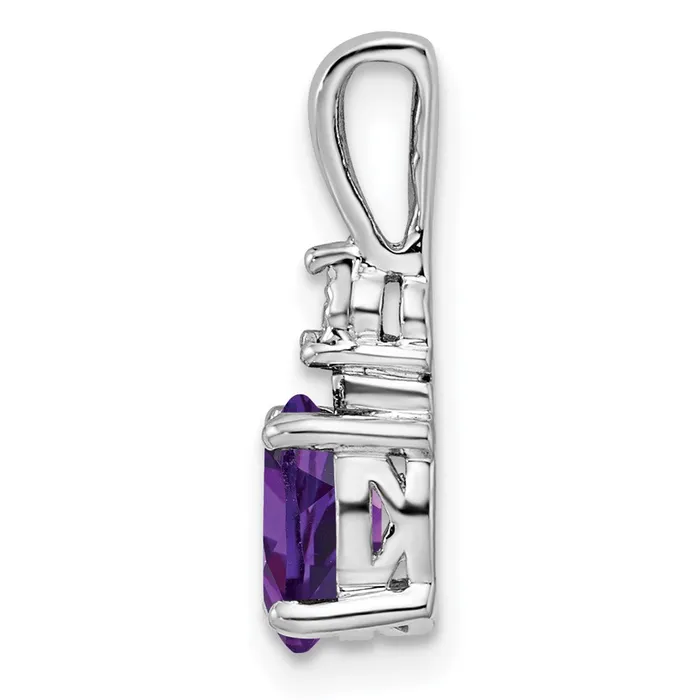 TreasureFineJewelers Necklaces Sterling Silver Rhodiumplated Diamond and Amethyst Pendant