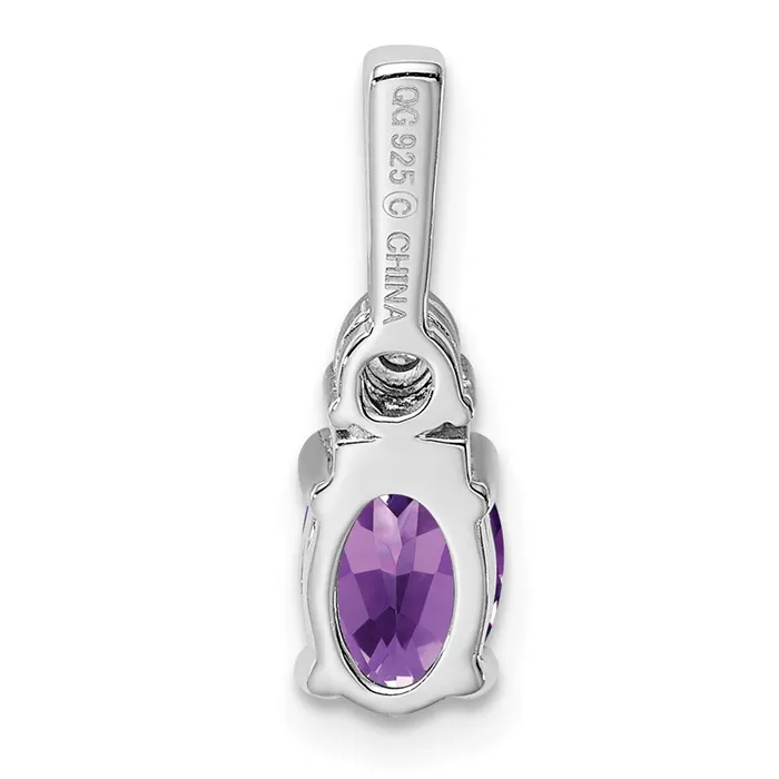 TreasureFineJewelers Necklaces Sterling Silver Rhodiumplated Diamond and Amethyst Pendant
