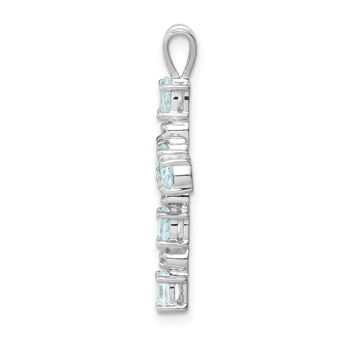TreasureFineJewelers Necklaces Sterling Silver Rhodium Plated Diamond Aquamarine Cross Pendant