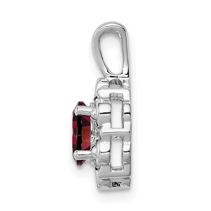 TreasureFineJewelers Necklaces Sterling Silver Rhodiumplated Garnet Diam Pendant