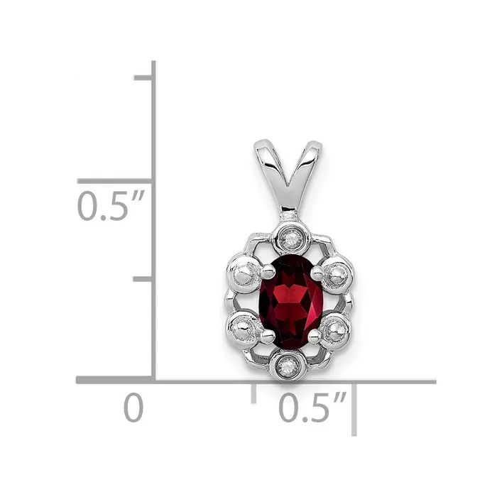TreasureFineJewelers Necklaces Sterling Silver Rhodiumplated Garnet Diam Pendant