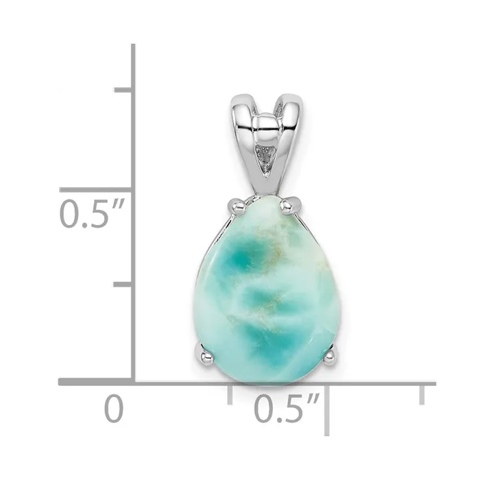 TreasureFineJewelers Necklaces Sterling Silver Rhodiumplated Lab Created Larimar Teardrop Pendant