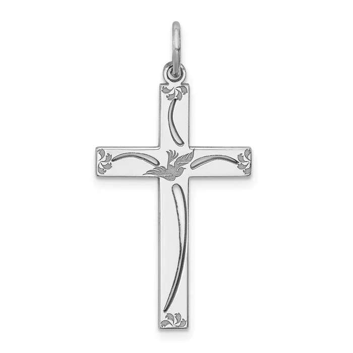 TreasureFineJewelers Necklaces Sterling Silver Rhodiumplated Laser Designed Cross Pendant TreasureFineJewelers Necklaces Sterling Silver Rhodiumplated Laser Designed Cross Pendant