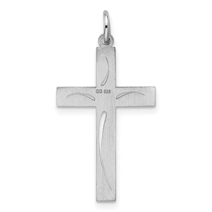 TreasureFineJewelers Necklaces Sterling Silver Rhodiumplated Laser Designed Cross Pendant