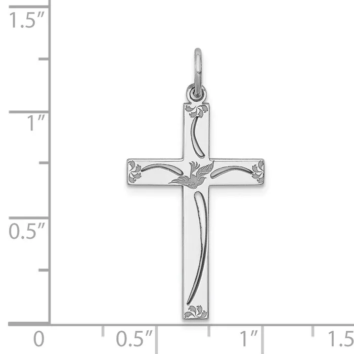 TreasureFineJewelers Necklaces Sterling Silver Rhodiumplated Laser Designed Cross Pendant