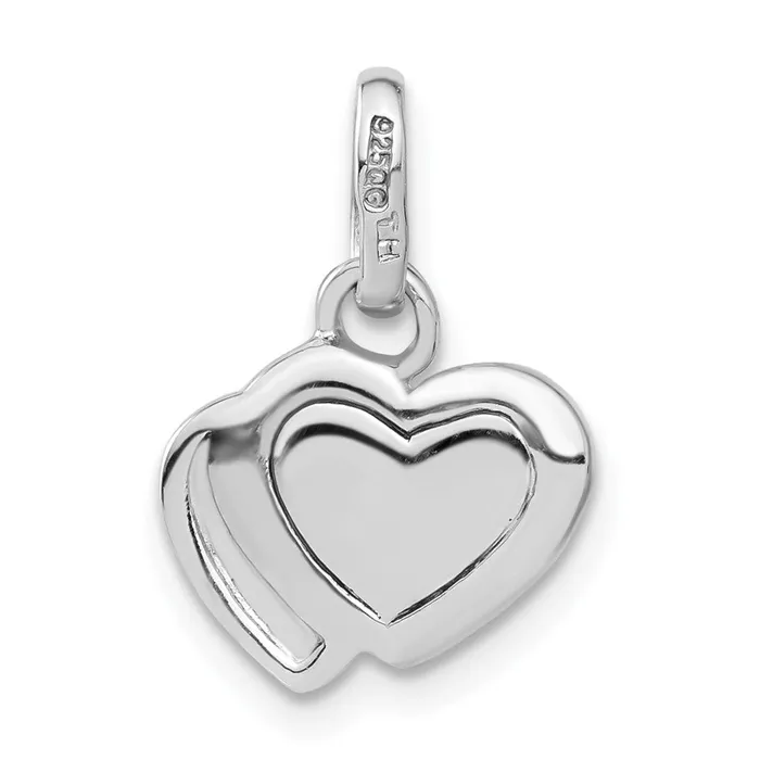 TreasureFineJewelers Necklaces Sterling Silver Rhodium Plated Mother of Pearl Double Heart Charm